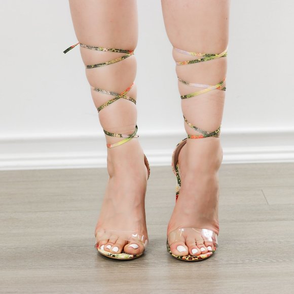 Leopard & Snake Laced-up Leg Tie. Clear Toe Band - Picture 6 of 9